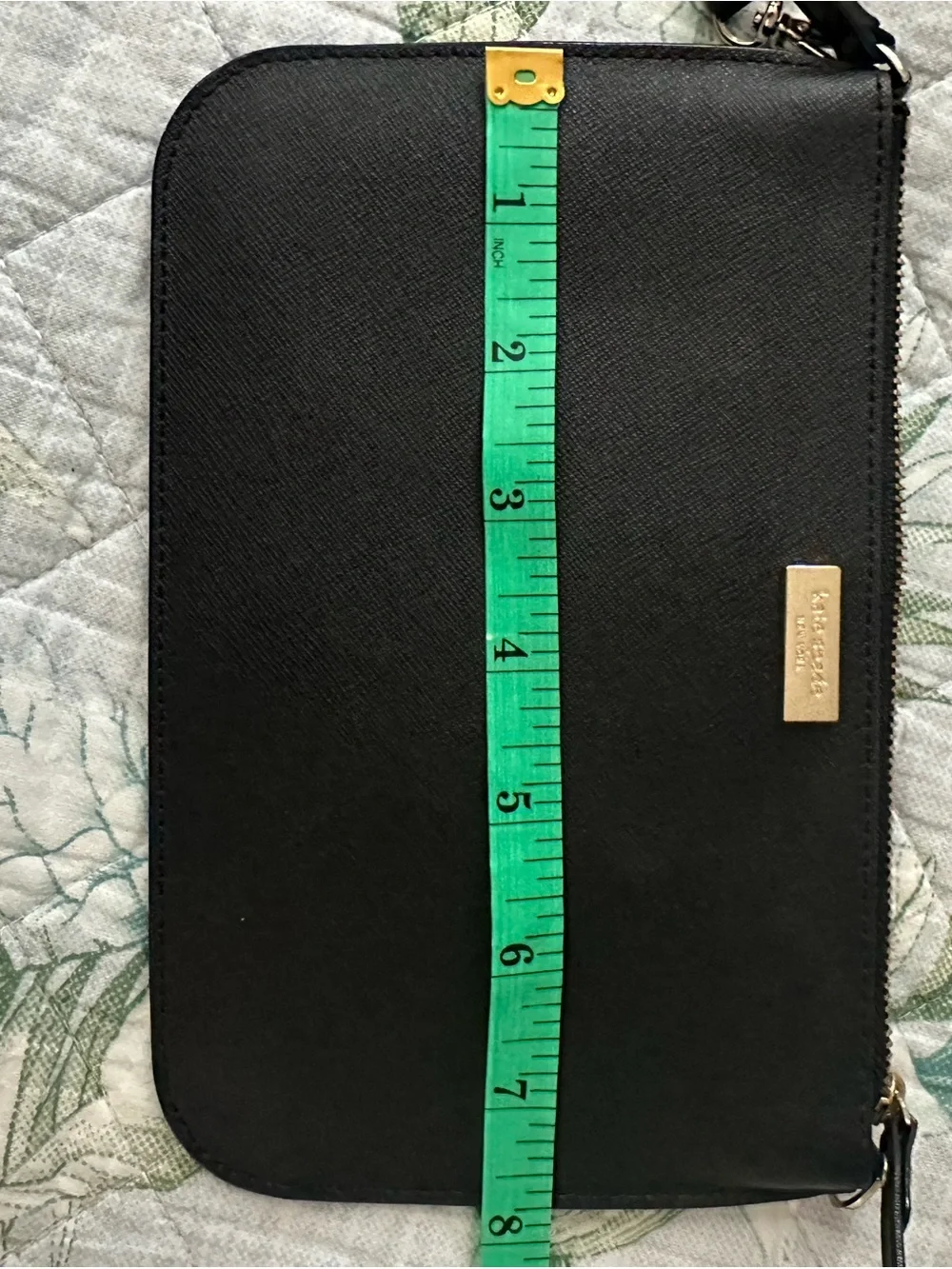 kate spade black leather wristlet clutch with gold plaque